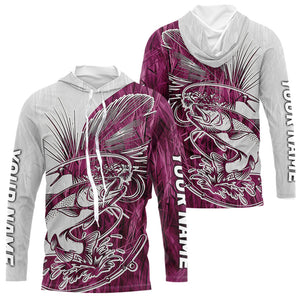 Custom Trout Fly Fishing Pink Camo Long Sleeve Hooded Fishing Shirts, Fly Bait Trout Flyfishing IPHW9140