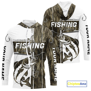 Custom Grass Camo Cross Faith Largemouth Bass Long Sleeve Hooded Tournament Fishing Shirts IPHW9148