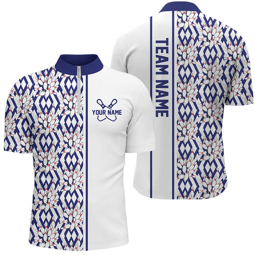 Blue Argyle Custom Bowling Polo Shirts For Men And Women, Custom Bowling Uniforms IPHW6966