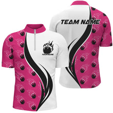 Load image into Gallery viewer, Custom Flame Bowling Polo Shirts For Men, Bowling Team Uniforms With Name | Pink IPHW6975
