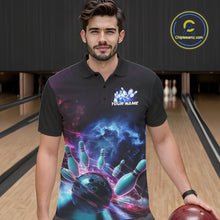 Load image into Gallery viewer, Custom Galaxy Bowling Men Polo Shirts, Holographic Bowling Jersey Bowling League Shirt IPHW9499