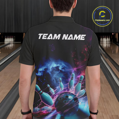 Custom Galaxy Bowling Men Polo Shirts, Holographic Bowling Jersey Bowling League Shirt IPHW9499