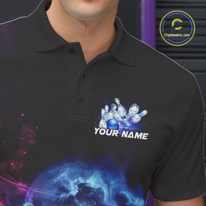 Custom Galaxy Bowling Men Polo Shirts, Holographic Bowling Jersey Bowling League Shirt IPHW9499