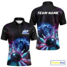 Load image into Gallery viewer, Custom Galaxy Bowling Men Polo Shirts, Holographic Bowling Jersey Bowling League Shirt IPHW9499