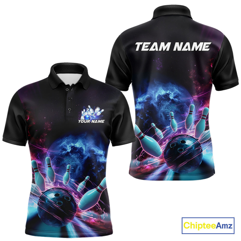 Custom Galaxy Bowling Men Polo Shirts, Holographic Bowling Jersey Bowling League Shirt IPHW9499