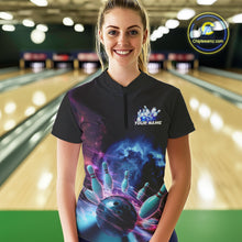 Load image into Gallery viewer, Custom Galaxy Bowling Women Quarter-Zip Shirts, Holographic Bowling League Shirt IPHW9499