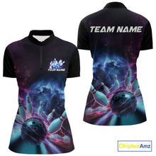 Load image into Gallery viewer, Custom Galaxy Bowling Women Quarter-Zip Shirts, Holographic Bowling League Shirt IPHW9499