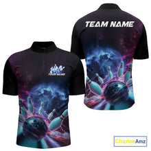 Load image into Gallery viewer, Custom Galaxy Bowling Men Quarter-Zip Shirts, Holographic Bowling Jersey Bowling League Shirt IPHW9499