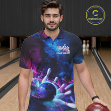 Load image into Gallery viewer, Custom Galaxy Bowling Men Polo Shirts, Holographic Bowling Jersey Bowling League Shirt IPHW9500