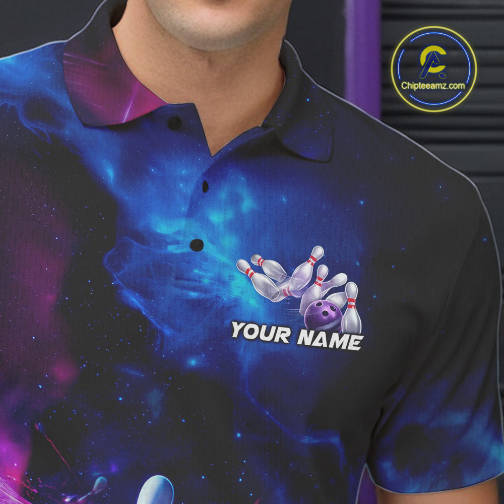 Custom Galaxy Bowling Men Polo Shirts, Holographic Bowling Jersey Bowling League Shirt IPHW9500