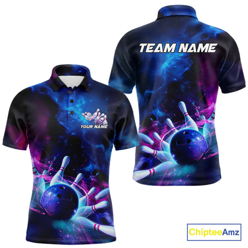 Custom Galaxy Bowling Men Polo Shirts, Holographic Bowling Jersey Bowling League Shirt IPHW9500