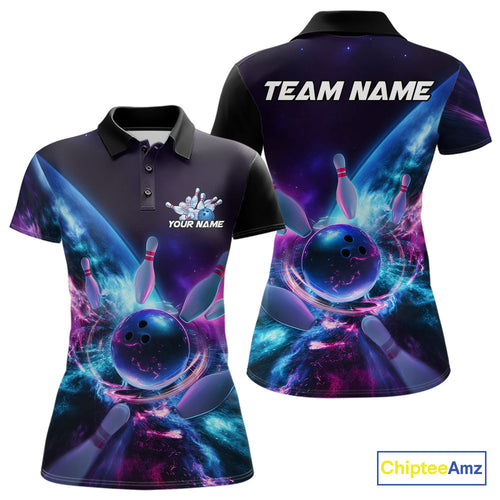 Custom Galaxy Bowling Women Polo Shirts, Holographic Bowling Jersey Bowling League Shirt IPHW9501