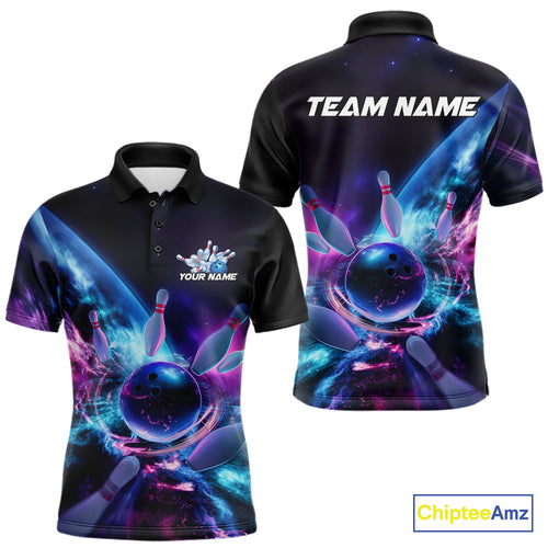 Custom Galaxy Bowling Men Polo Shirts, Holographic Bowling Jersey Bowling League Shirt IPHW9501