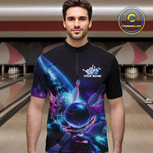 Load image into Gallery viewer, Custom Galaxy Bowling Men Quarter-Zip Shirts, Holographic Bowling Jersey Bowling League Shirt IPHW9501