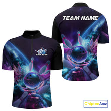 Load image into Gallery viewer, Custom Galaxy Bowling Men Quarter-Zip Shirts, Holographic Bowling Jersey Bowling League Shirt IPHW9501