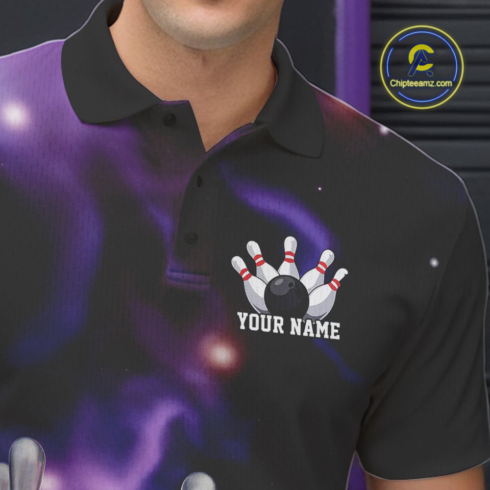 Custom Galaxy Bowling Polo Shirts For Men, Cosmic Bowling Team Jerseys IPHW9503