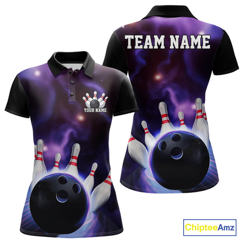 Custom Galaxy Bowling Polo Shirts For Women, Cosmic Bowling Team Jerseys IPHW9503
