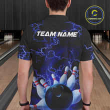 Load image into Gallery viewer, Custom Electric Blue Thunder Lightning Men Bowling Polo Team Shirts, Bowling Jerseys IPHW9504