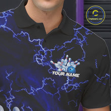 Load image into Gallery viewer, Custom Electric Blue Thunder Lightning Men Bowling Polo Team Shirts, Bowling Jerseys IPHW9504