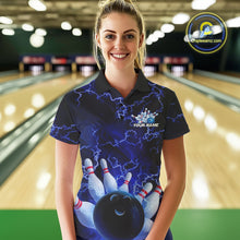 Load image into Gallery viewer, Custom Electric Blue Thunder Lightning Women Bowling Polo Team Shirts, Bowling Jerseys IPHW9504