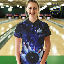 Load image into Gallery viewer, Custom Electric Blue Thunder Lightning Women Bowling Quarter-Zip Shirts, Bowling Jerseys IPHW9504