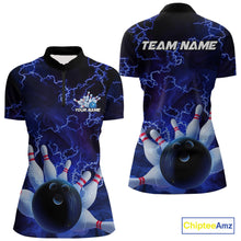 Load image into Gallery viewer, Custom Electric Blue Thunder Lightning Women Bowling Quarter-Zip Shirts, Bowling Jerseys IPHW9504