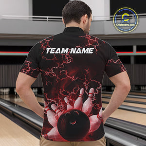 Custom Red Thunder Lightning Men Bowling Quarter-Zip Team Shirts, Bowling Jerseys IPHW9505