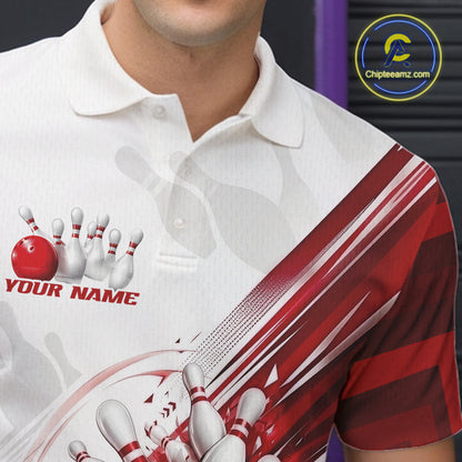 Custom White And Red Motion Speed Bowling Team Men Polo Shirt, Bowling Jerseys IPHW11646