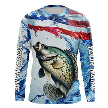 Load image into Gallery viewer, Personalized Patriotic Crappie Long Sleeve Fishing Shirts, American Flag Fishing Shirts IPHW7187