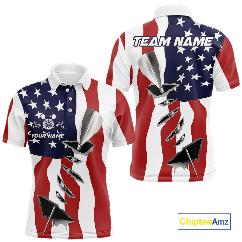 Custom Patriotic US Flag Silver Dart Steel Tip Dart Men Polo Shirt, Dart Team Jerseys IPHW9875
