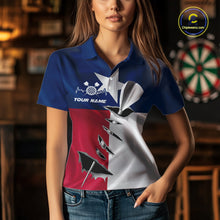 Load image into Gallery viewer, Custom Texas Flag Silver Dart Steel Tip Dart Women Polo Shirt, Texas Dart Team Jerseys IPHW9876
