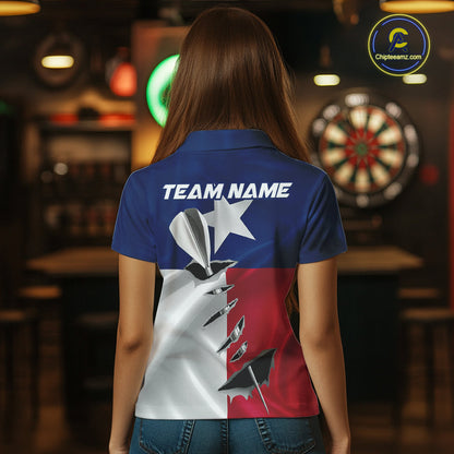 Custom Texas Flag Silver Dart Steel Tip Dart Women Polo Shirt, Texas Dart Team Jerseys IPHW9876