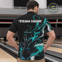 Load image into Gallery viewer, Custom Black And Turquoise Blue Camo Flame Bowling Team Men Quarter-Zip Shirts, Bowling Jerseys IPHW9878