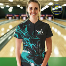 Load image into Gallery viewer, Custom Turquoise Blue Camo Flame Bowling Team Women Quarter-Zip Shirts, Bowling Jerseys IPHW9878