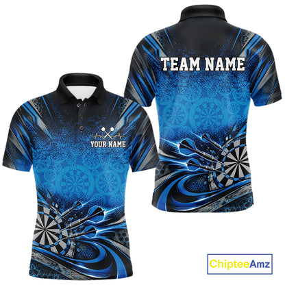 Custom Blue Grunge Dart Energy Men Polo, Matching Dart League Shirt Dart Jersey IPHW12682