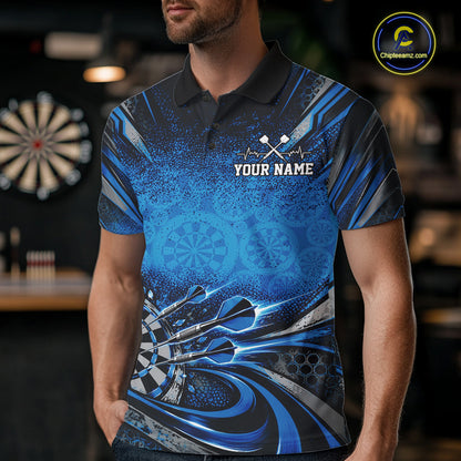 Custom Blue Grunge Dart Energy Men Polo, Matching Dart League Shirt Dart Jersey IPHW12682