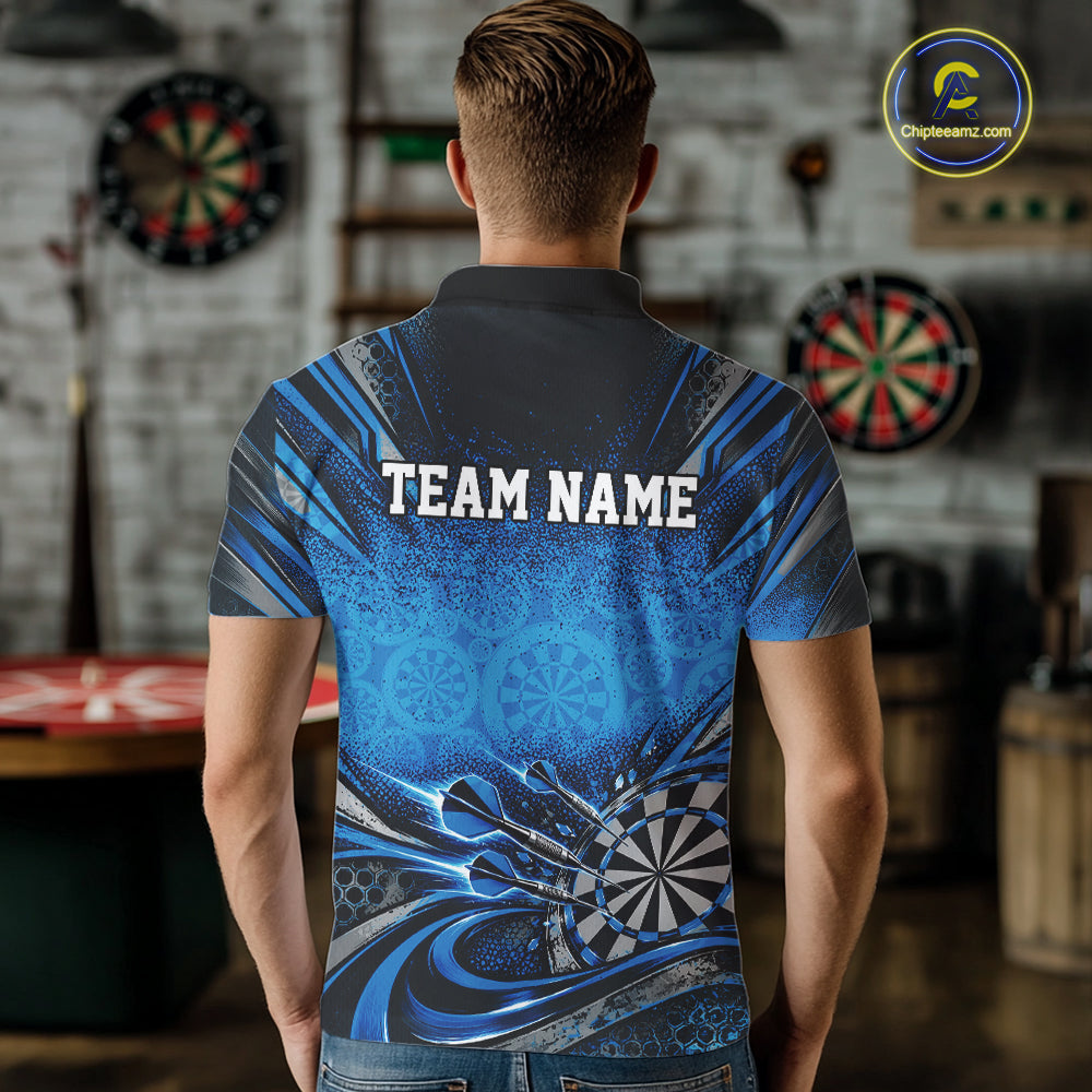 Custom Blue Grunge Dart Energy Men Polo, Matching Dart League Shirt Dart Jersey IPHW12682