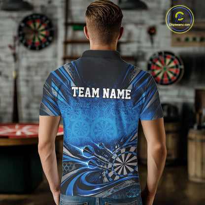 Custom Blue Grunge Dart Energy Men Polo, Matching Dart League Shirt Dart Jersey IPHW12682