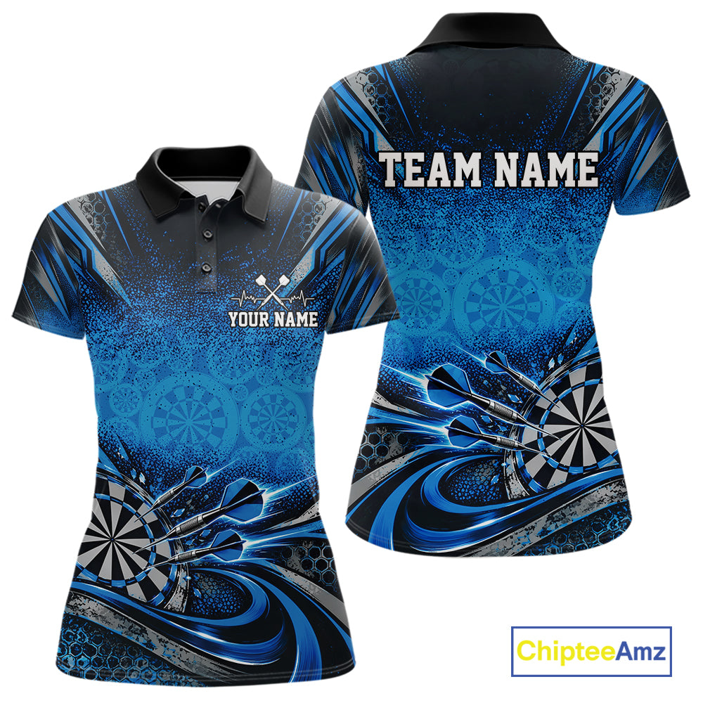 Custom Blue Grunge Dart Energy Women Polo, Matching Dart League Shirt Dart Jersey IPHW12682