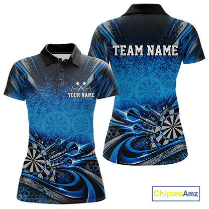 Custom Blue Grunge Dart Energy Women Polo, Matching Dart League Shirt Dart Jersey IPHW12682