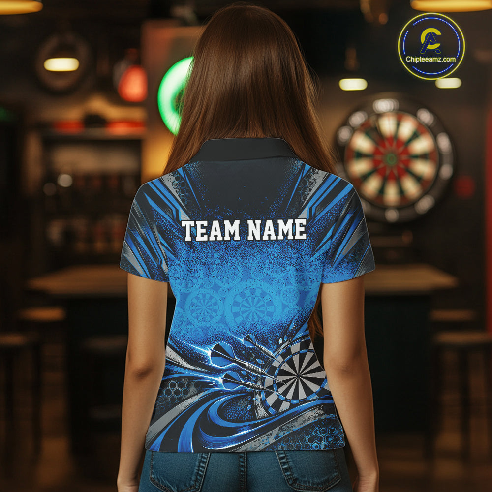 Custom Blue Grunge Dart Energy Women Polo, Matching Dart League Shirt Dart Jersey IPHW12682