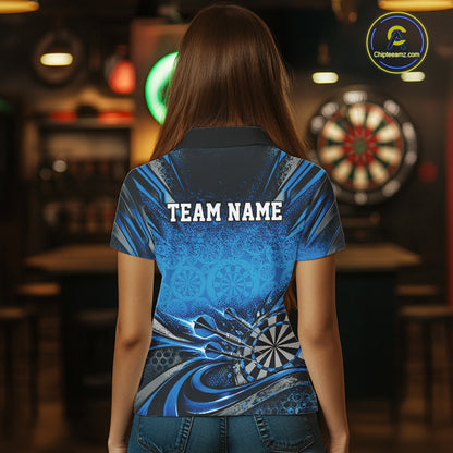 Custom Blue Grunge Dart Energy Women Polo, Matching Dart League Shirt Dart Jersey IPHW12682