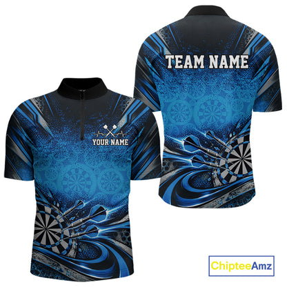 Custom Blue Grunge Dart Energy Men Quarter Zip, Matching Dart League Shirt Dart Jersey IPHW12682