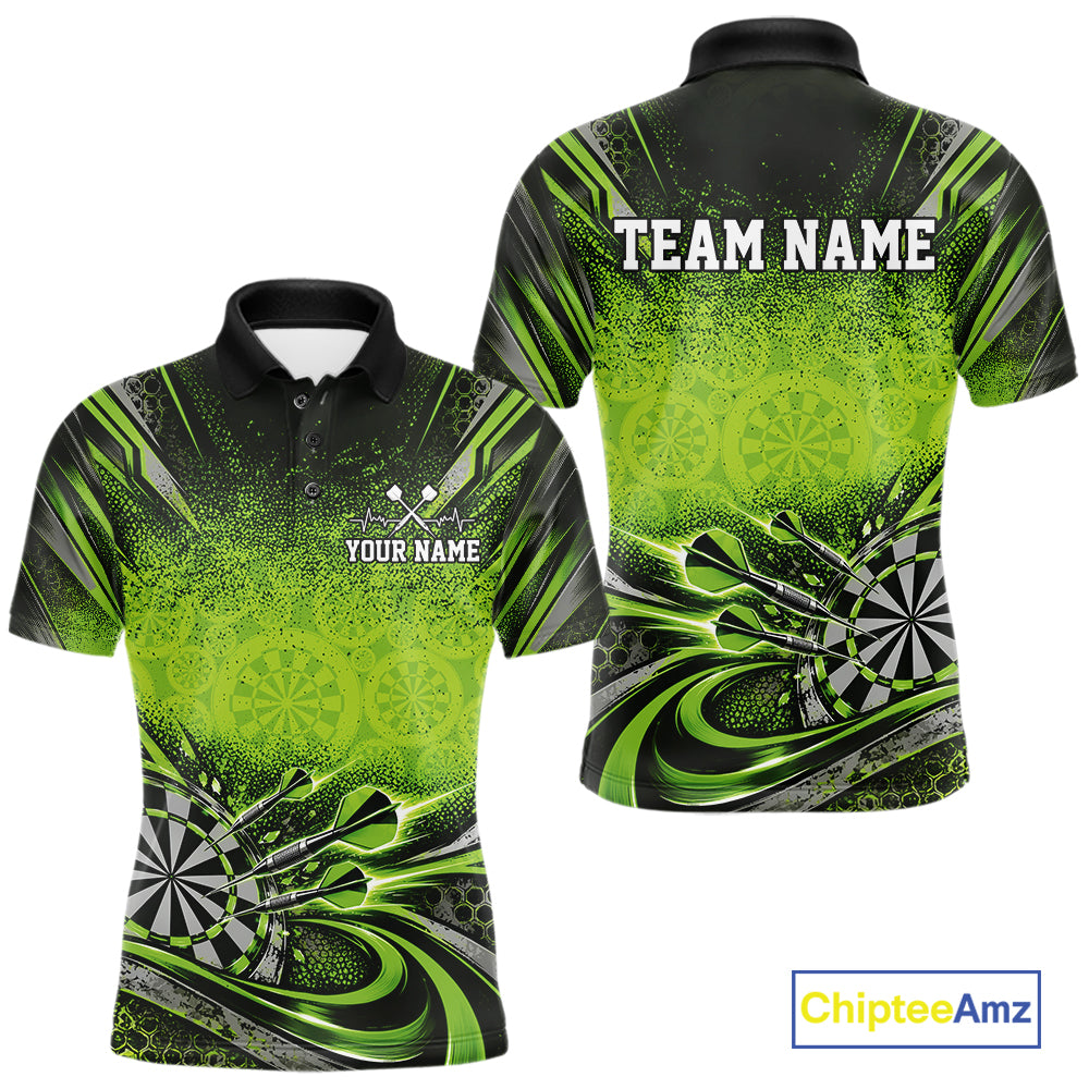 Custom Green Grunge Dart Energy Men Polo, Matching Dart League Shirt Dart Jersey IPHW12683