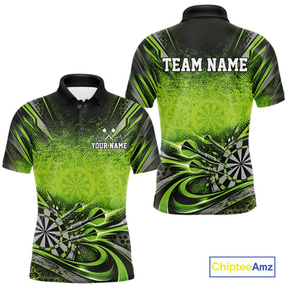 Custom Green Grunge Dart Energy Men Polo, Matching Dart League Shirt Dart Jersey IPHW12683