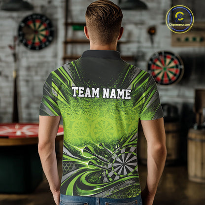 Custom Green Grunge Dart Energy Men Polo, Matching Dart League Shirt Dart Jersey IPHW12683