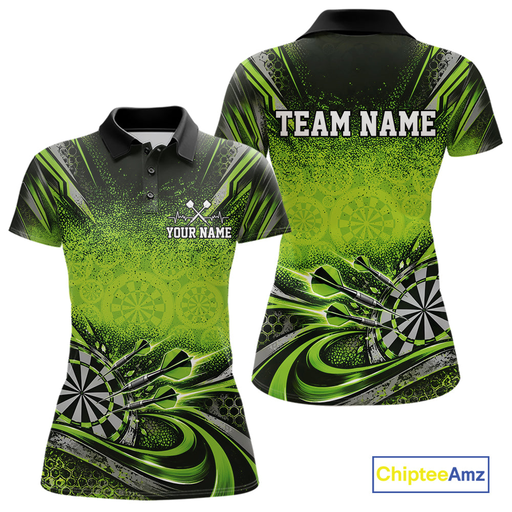 Custom Green Grunge Dart Energy Women Polo, Matching Dart League Shirt Dart Jersey IPHW12683