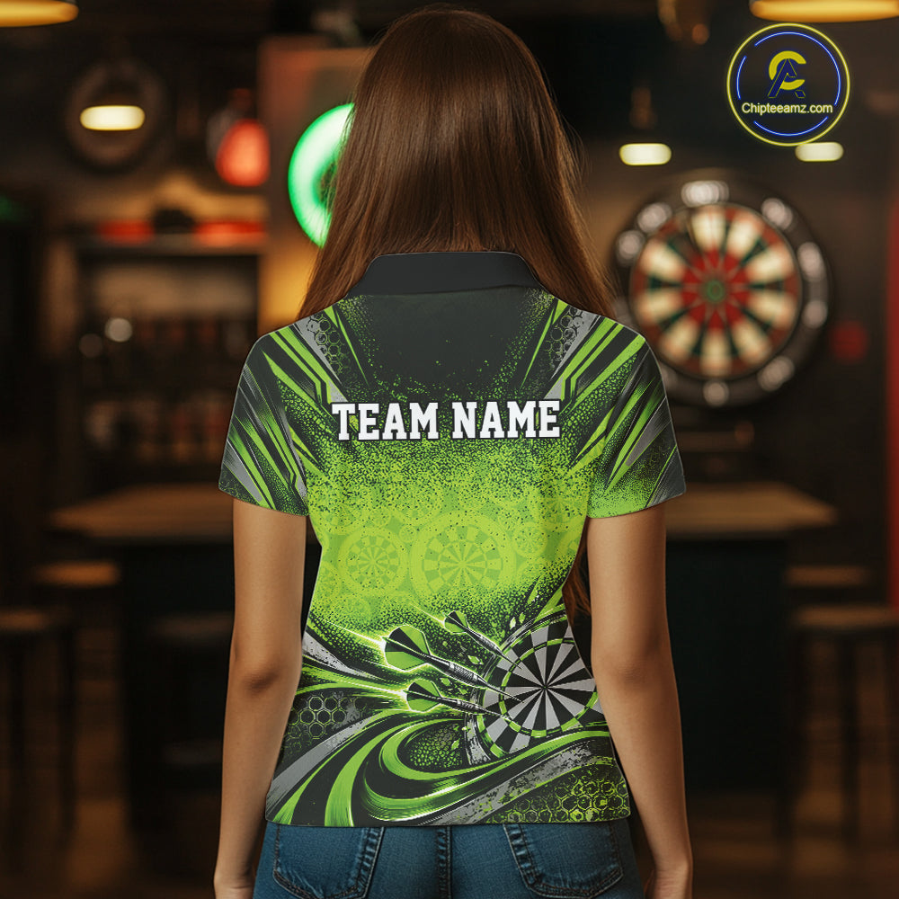 Custom Green Grunge Dart Energy Women Polo, Matching Dart League Shirt Dart Jersey IPHW12683