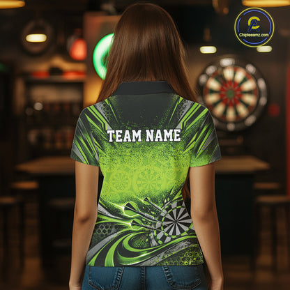 Custom Green Grunge Dart Energy Women Polo, Matching Dart League Shirt Dart Jersey IPHW12683