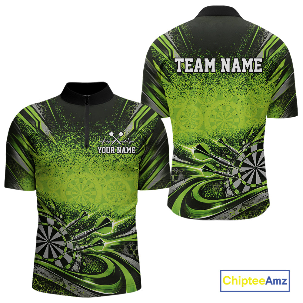 Custom Green Grunge Dart Energy Men Quarter Zip, Matching Dart League Shirt Dart Jersey IPHW12683